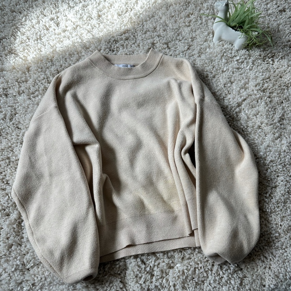 Super cute unique MNG suit bubbly bell sleeve cream adorable oversized s…